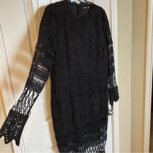 Lace Cut Out Black Midi Dress
